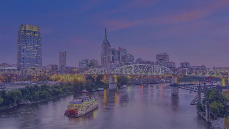 A stunning nighttime view of Nashville's cityscape, highlighting the vibrant atmosphere near drug and alcohol treatment centers in Tennessee.