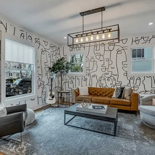 A vibrant and creatively designed lounge area with artistic wall decor, representing the inspiring environments found at drug and alcohol treatment centers in Tennessee.