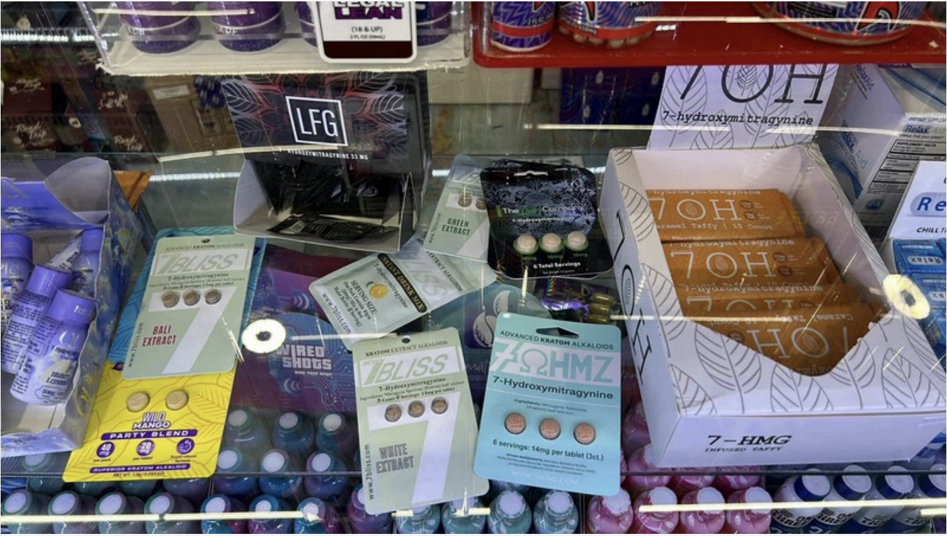 Kratom and concentrated kratom-derived products associated with gas station drugs